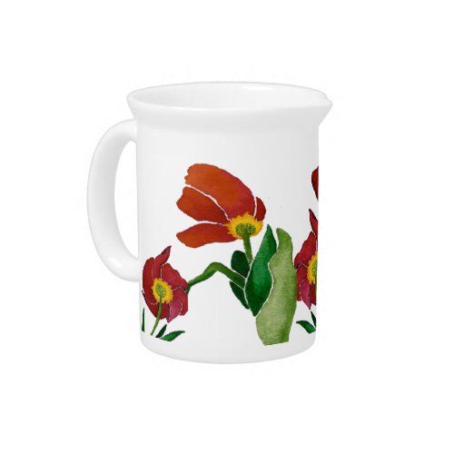 Retro Red Tulips Beverage Pitcher