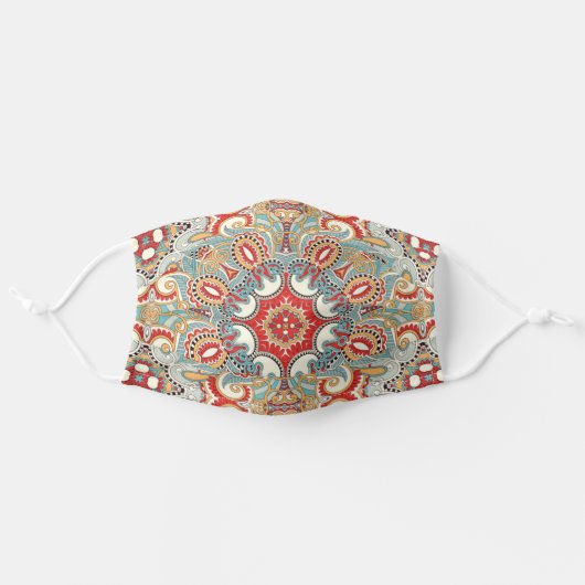 Retro Red Turquoise Teal Blue Floral Mandala Art Adult Cloth Face Mask (Front, Unfolded)