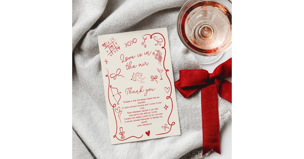 Retro Red Valentine Love in the air bridal shower Thank You Card | Zazzle