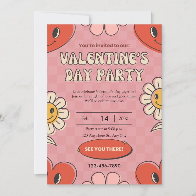 Retro Red Valentine's Day Party Invitation (Front)