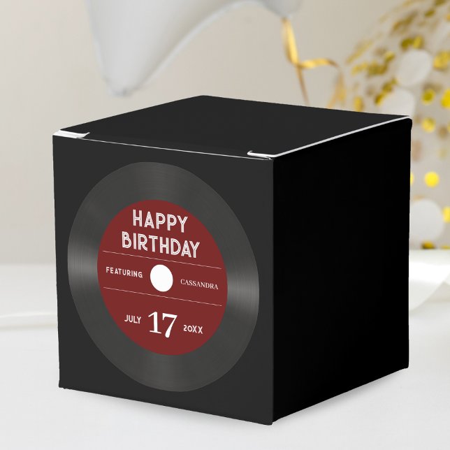 Retro Red Vinyl Record Black Happy Birthday Party Favor Boxes (Retro Red Vinyl Record Black Happy Birthday Party Favor Box)