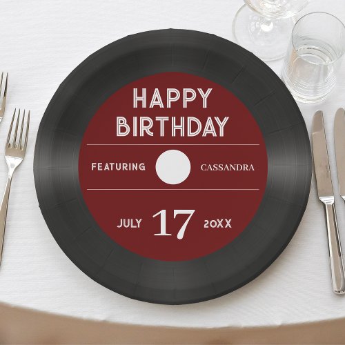 Retro Red Vinyl Record Black Happy Birthday Party Paper Plates