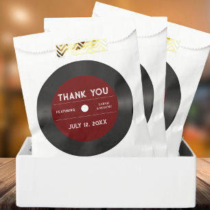 Retro Red Vinyl Record Black Wedding Thank You Favor Bag