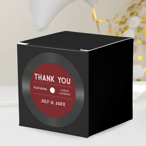 Retro Red Vinyl Record Black Wedding Thank You Favor Boxes