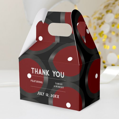 Retro Red Vinyl Record Pattern Wedding Thank You Favor Boxes