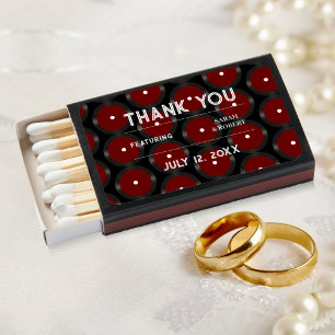 Retro Red Vinyl Record Pattern Wedding Thank You Matchboxes