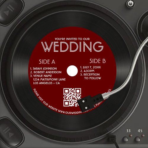 Retro Red Vinyl Record Photo Wedding Invitation