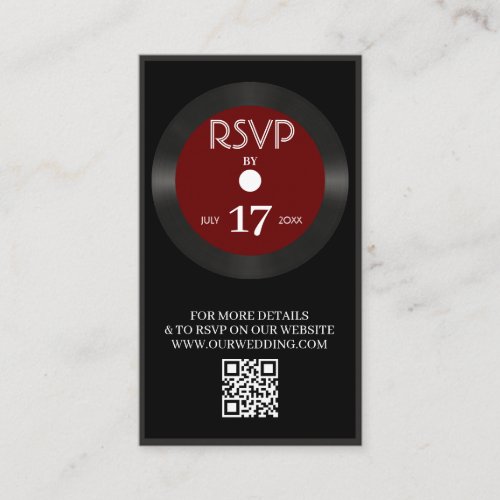 Retro Red Vinyl Record QR Code Website Black RSVP  Enclosure Card