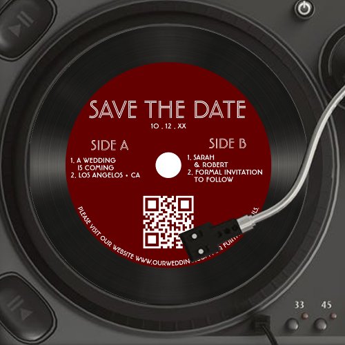 Retro Red Vinyl Record Wedding Save The Date