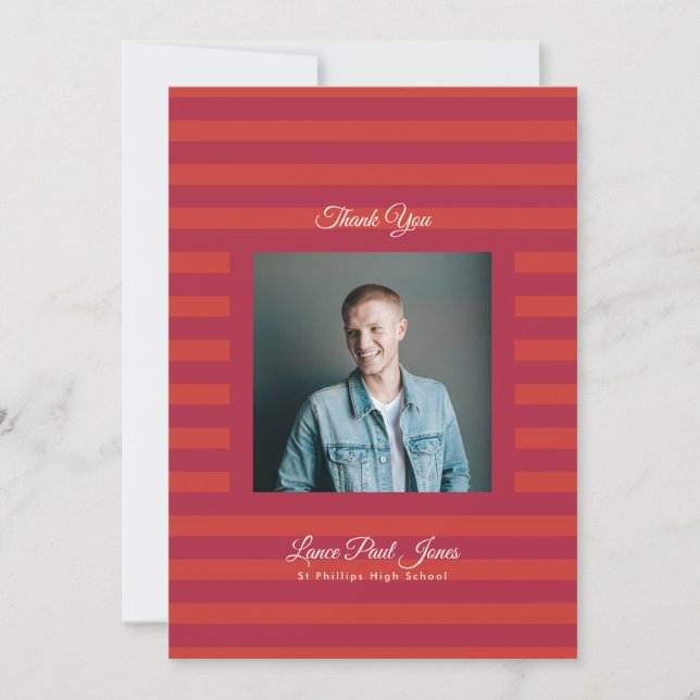 Retro Red Volcano Stripe Photo High School Grad Thank You Card (Front)
