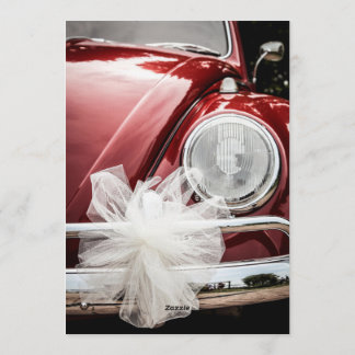 Retro Red VW Beetle Car White Bow Wedding Invitati Invitation