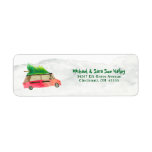 Retro Red Wagon Christmas Tree Watercolor Return Label