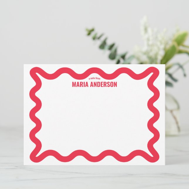 Retro Red Wavy Border Personalised Note Card (Standing Front)