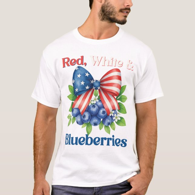 Retro Red, White and Blueberries Patriot USA Flag T-Shirt (Front)