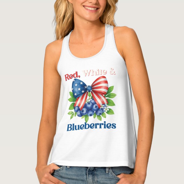 Retro Red, White and Blueberries Patriot USA Flag Tank Top (Front)