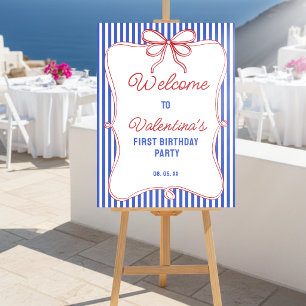 Retro Red White & Blue Classy Stripes Bows Welcome Foam Board
