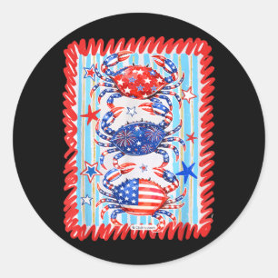 Retro Red White Blue Crab Summer Vibes 4th Of July Classic Round Sticker