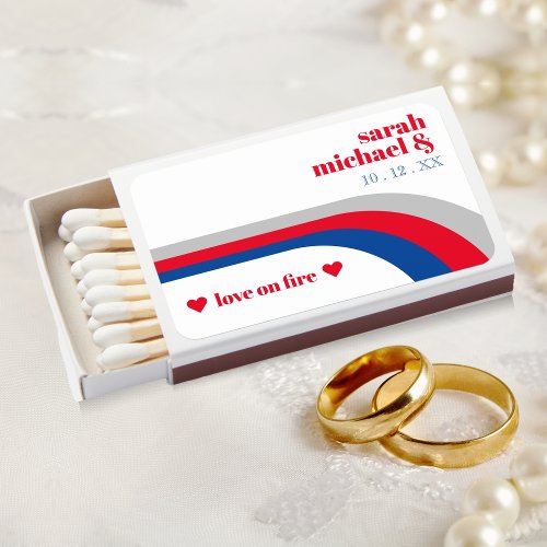 Retro Red White  Blue Curved Stripe Love Wedding Matchboxes