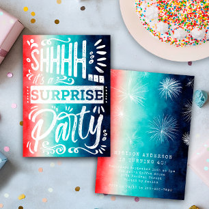 Retro Red White Blue Shh Surprise Birthday Party Invitation