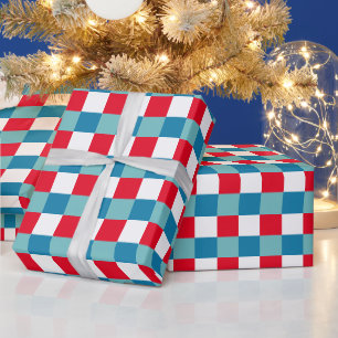 Retro Red White Blue Tartan Plaid 4th of July Wrapping Paper