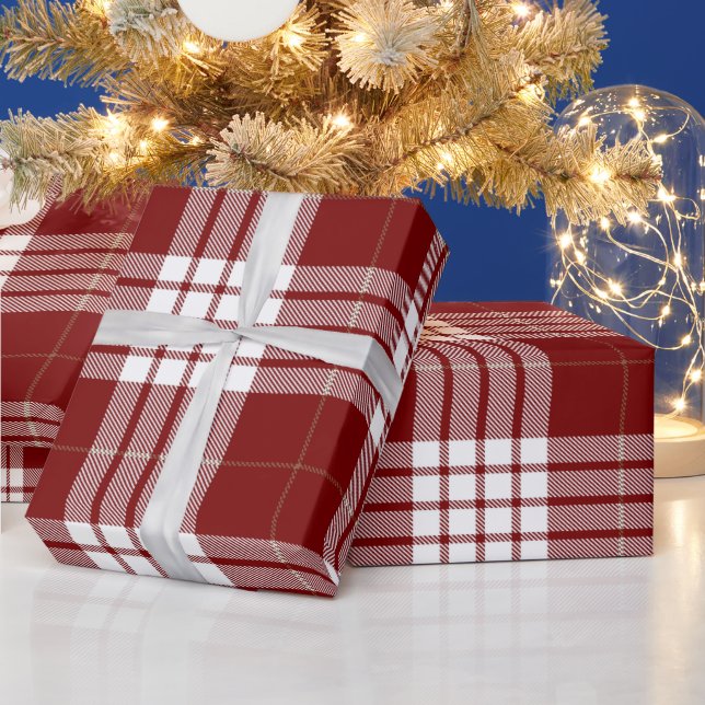 Retro Red White Christmas New Year Tartan Plaid Wrapping Paper (Holidays)