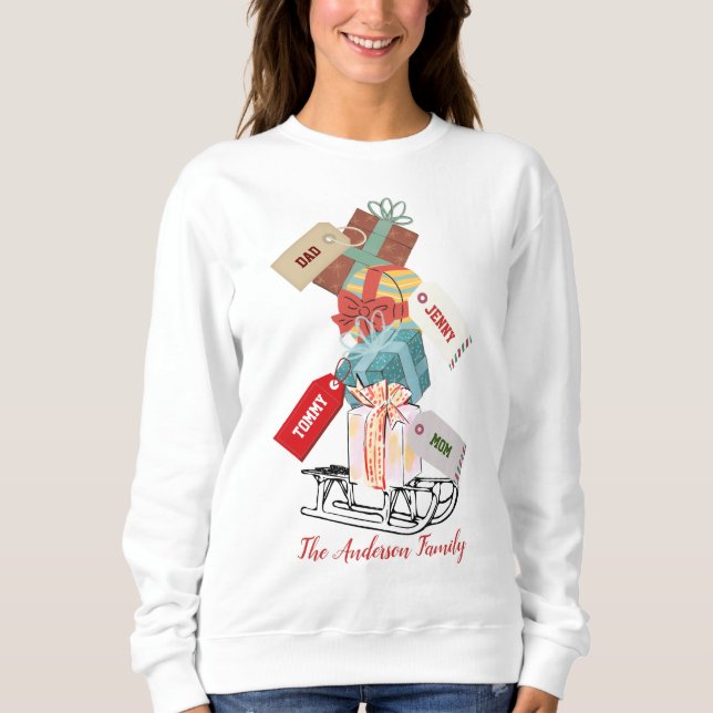 Retro Red White Cute Family Name Christmas Womens  Sweatshirt (Front)