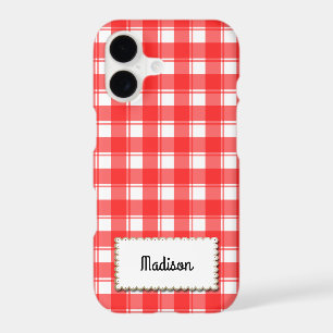 Retro Red White Gingham Plaid Custom iPhone 17 Case