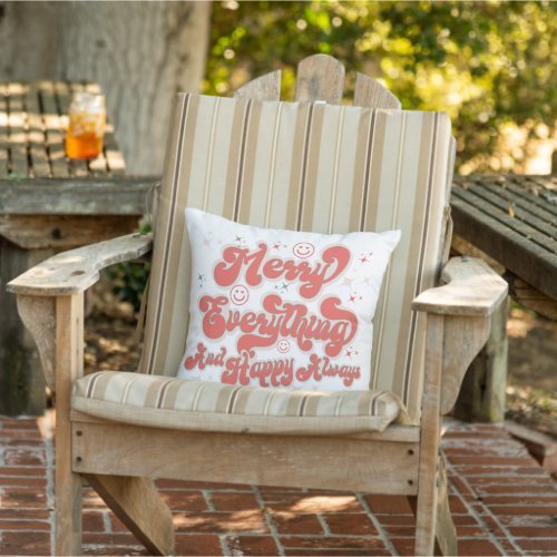 Retro Red White Green Merry Everything Christmas Outdoor Pillow