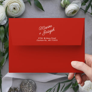 Retro Red & White Hand Drawn Bow Wedding Envelope