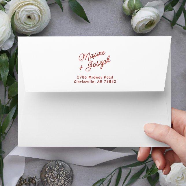 Retro Red & White Hand Drawn Bow Wedding Envelope (Retro red and white bow wedding envelope adds vintage charm to your invitations.)