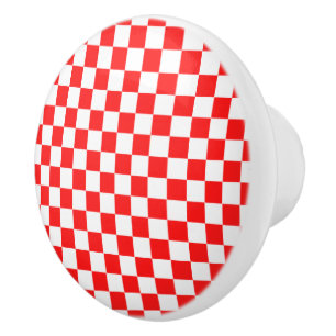 Retro Red White Kitchen Cabinet Drawer Knob