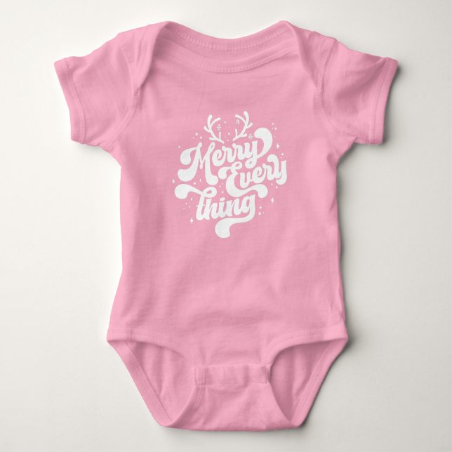 Retro Red White Merry everything Merry Christmas  Baby Bodysuit (Front)