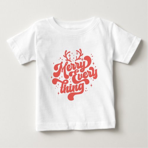 Retro Red White Merry everything Merry Christmas  Baby T_Shirt
