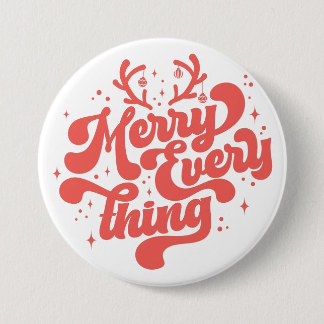Retro Red White Merry everything Merry Christmas  Button (Front)