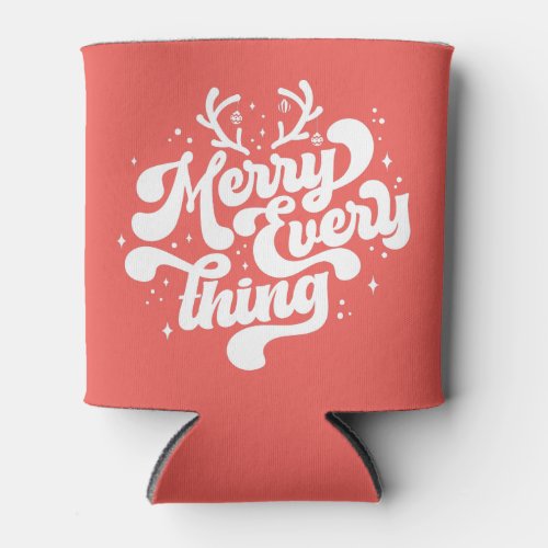 Retro Red White Merry everything Merry Christmas  Can Cooler