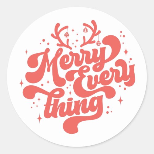 Retro Red White Merry everything Merry Christmas  Classic Round Sticker