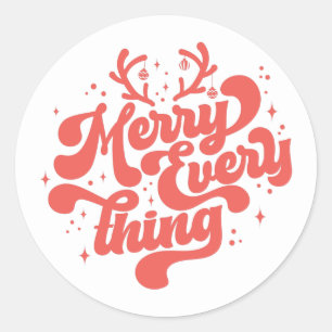 Retro Red White Merry everything Merry Christmas Classic Round Sticker