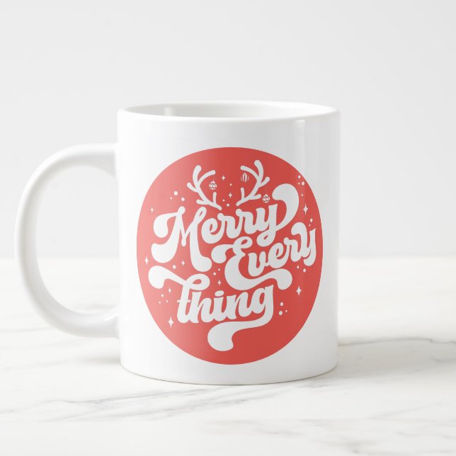 Retro Red White Merry everything Merry Christmas  Giant Coffee Mug (Left)