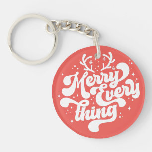 Retro Red White Merry everything Merry Christmas  Keychain