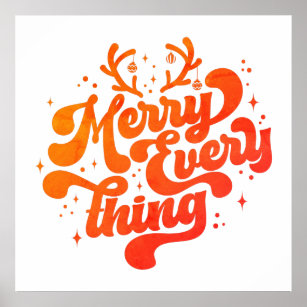 Retro Red White Merry everything Merry Christmas  Poster