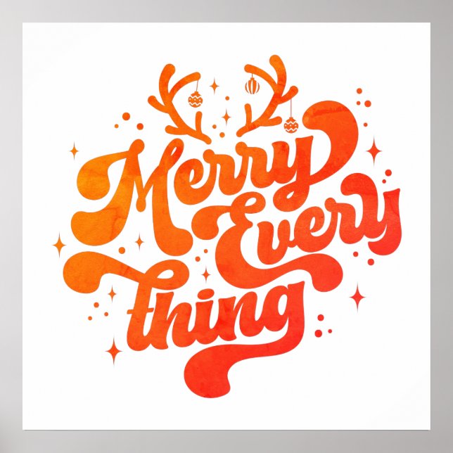 Retro Red White Merry everything Merry Christmas  Poster (Front)