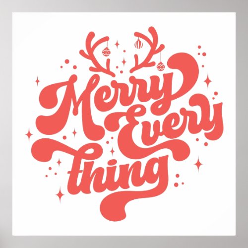 Retro Red White Merry everything Merry Christmas  Poster