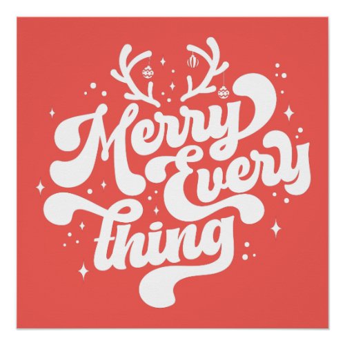 Retro Red White Merry everything Merry Christmas  Poster