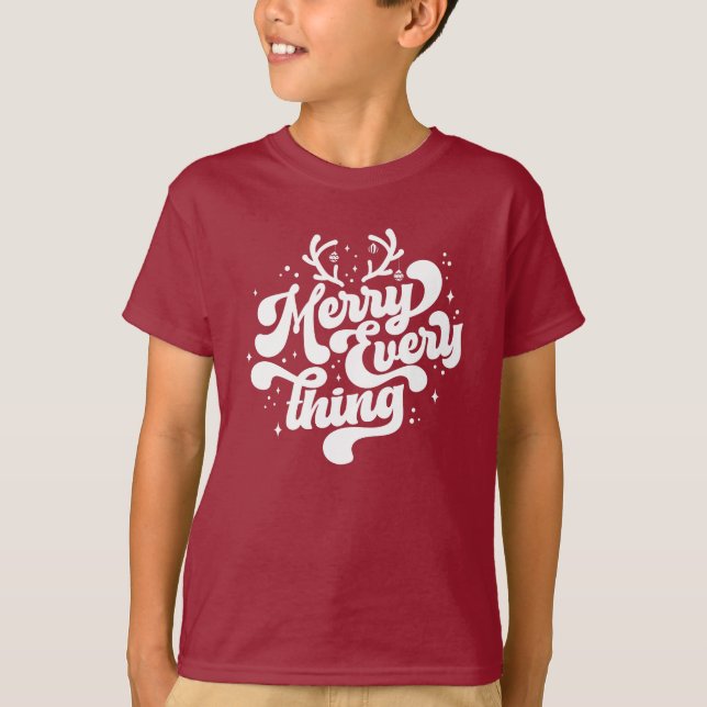 Retro Red White Merry everything Merry Christmas  T-Shirt (Front)