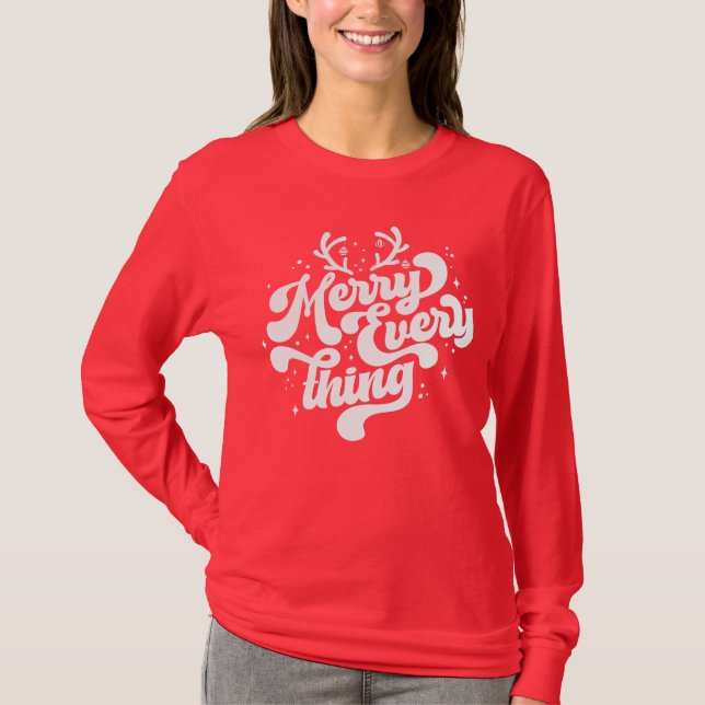 Retro Red White Merry everything Merry Christmas  T-Shirt (Front)