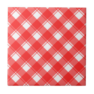 Retro Red White Plaid Stripes Pattern Tile