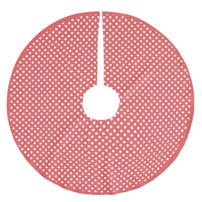Retro Red White Polka Dot Pattern Brushed Polyester Tree Skirt (Front)