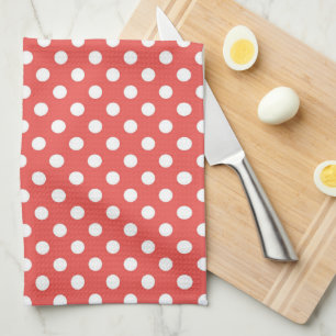 Retro Red & White Polka Dot Pattern Kitchen Towel