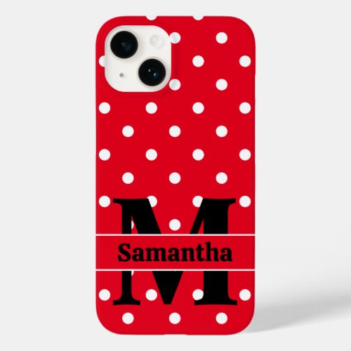 Retro Red White Polka Dots Personalized Case_Mate iPhone 14 Case