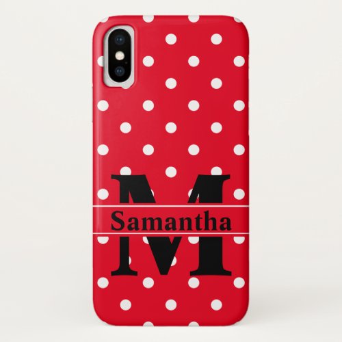 Retro Red White Polka Dots Personalized iPhone X Case